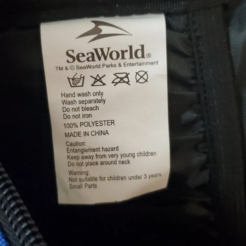 Official SeaWorld Parks & Entertainment Embroidered Backpack – Blue & Black